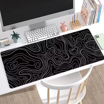 1Pcs Gaming Mouse Pad Large Keyboard Pad 31.5 X 11.8In Topographic Mouse Pad Black and White Mouse Pad for Keyboard with Anti-S