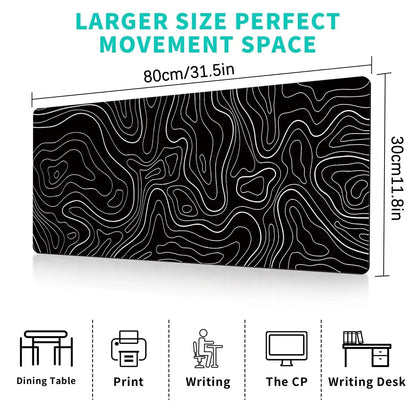 1Pcs Gaming Mouse Pad Large Keyboard Pad 31.5 X 11.8In Topographic Mouse Pad Black and White Mouse Pad for Keyboard with Anti-S