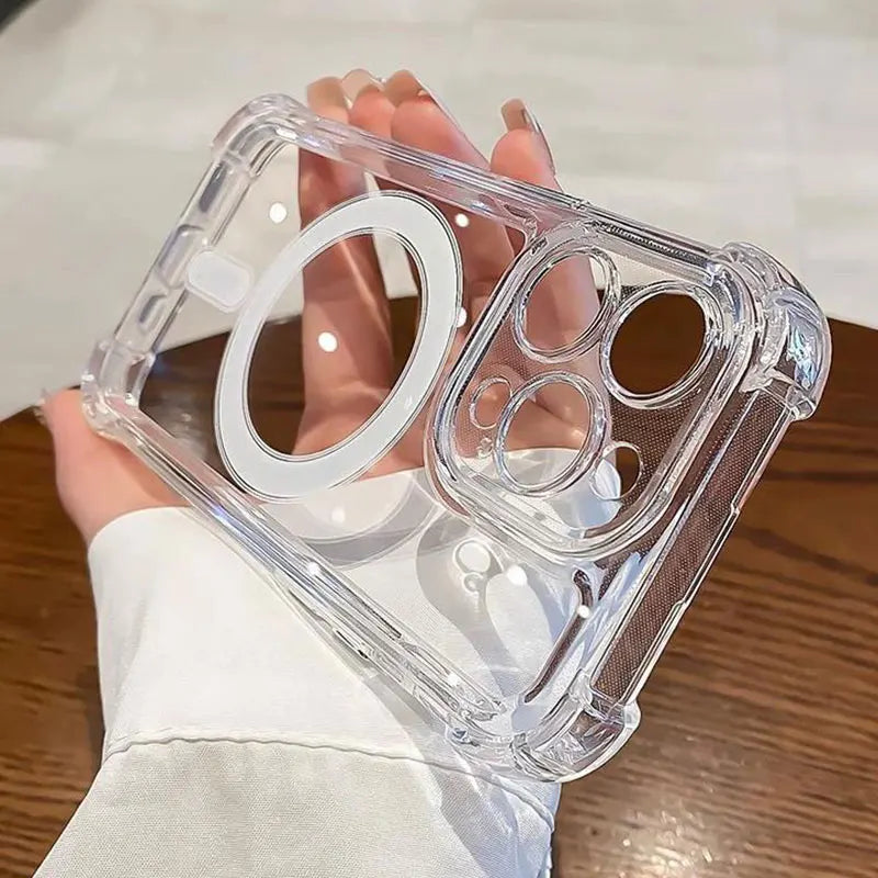 Luxury Magnetic Wireless Charge for Magsafe Case for Iphone 11 12 13 14 15 16 17 Pro Max Air Transparent Shockproof Bumper Cover