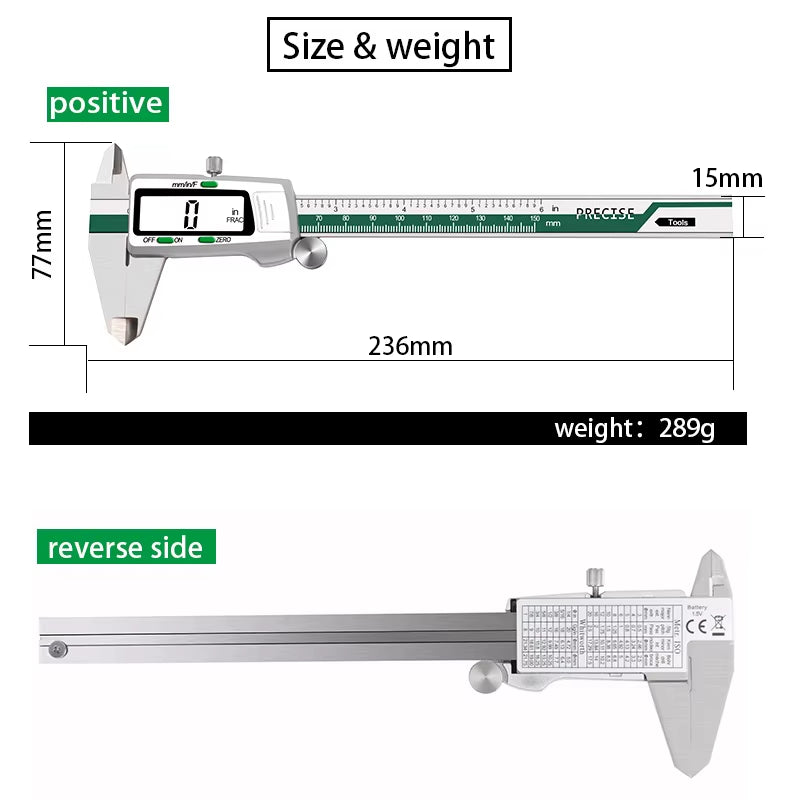 ET50 150Mm Digital Caliper Stainless Steel Fraction / MM / Inch 0.01Mm High Precision for Mechanical Components Measure