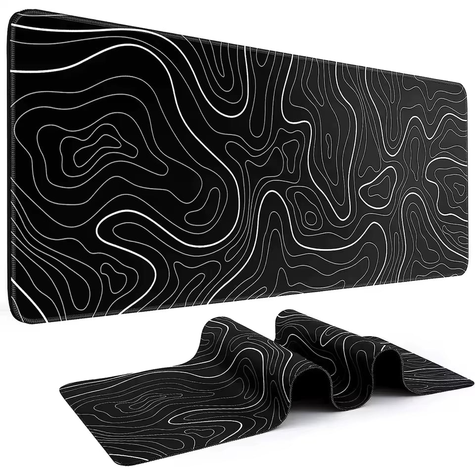 1Pcs Gaming Mouse Pad Large Keyboard Pad 31.5 X 11.8In Topographic Mouse Pad Black and White Mouse Pad for Keyboard with Anti-S