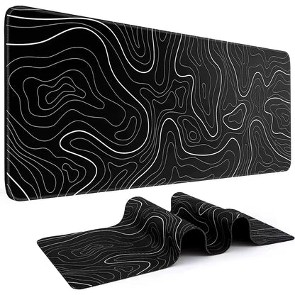 1Pcs Gaming Mouse Pad Large Keyboard Pad 31.5 X 11.8In Topographic Mouse Pad Black and White Mouse Pad for Keyboard with Anti-S