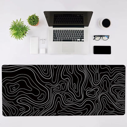 1Pcs Gaming Mouse Pad Large Keyboard Pad 31.5 X 11.8In Topographic Mouse Pad Black and White Mouse Pad for Keyboard with Anti-S